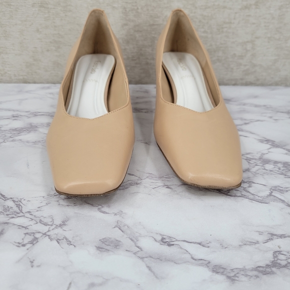 Franco Sarto Womens Pisa Leather Square Toe Pumps Nude Beige Heels - Picture 3 of 12